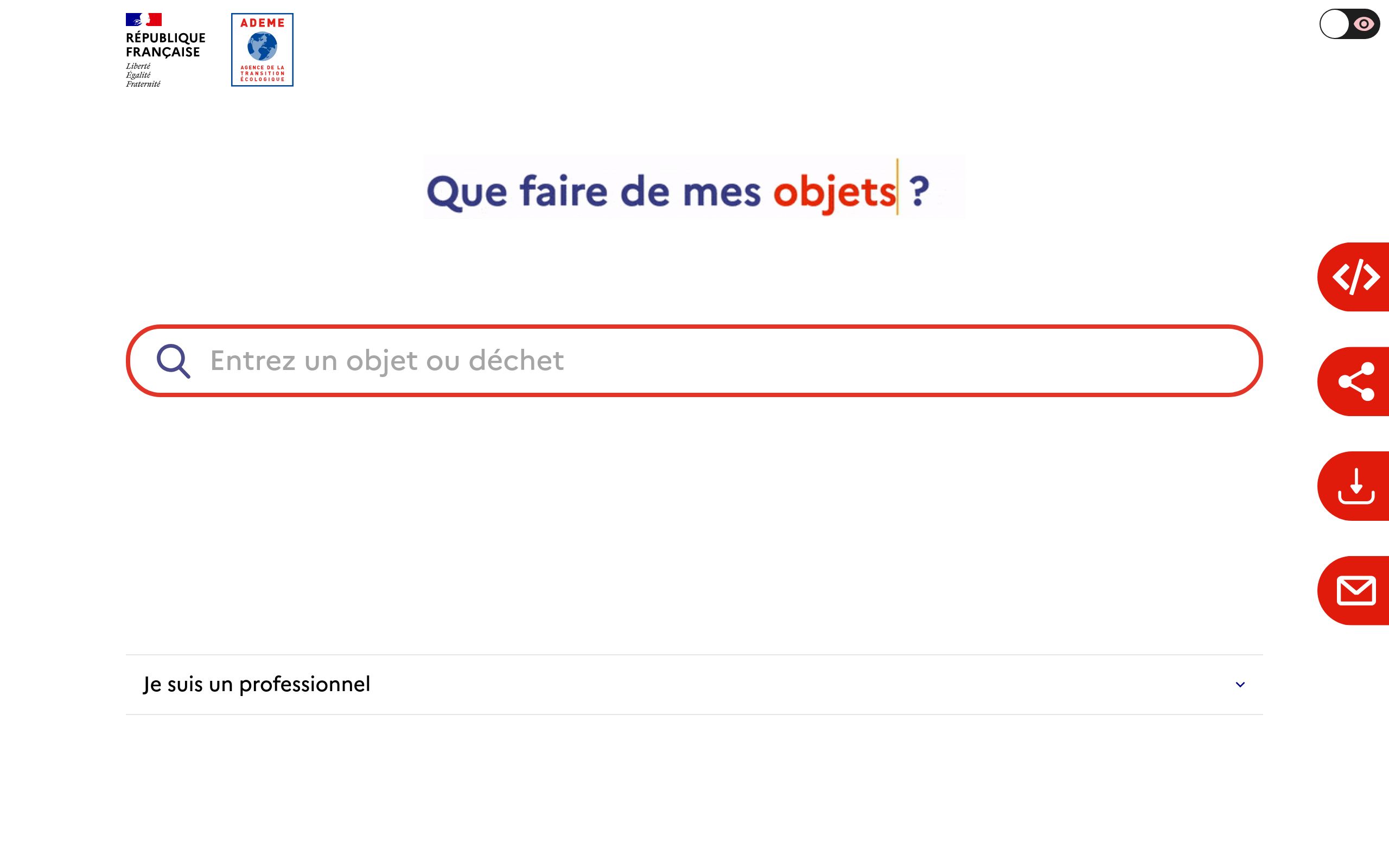 Copie d'écran de https://quefairedemesdechets.ademe.fr