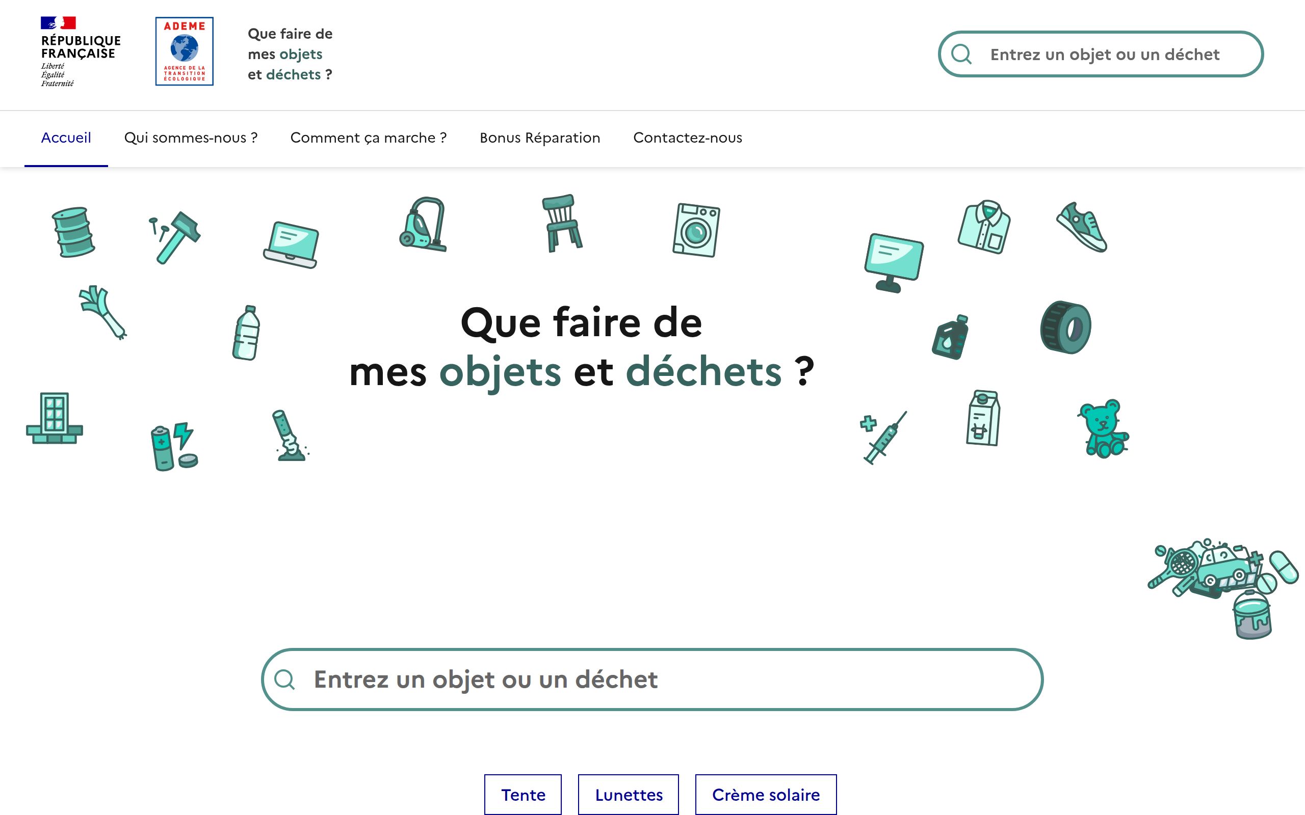 Copie d'écran de https://quefairedemesobjets.ademe.fr